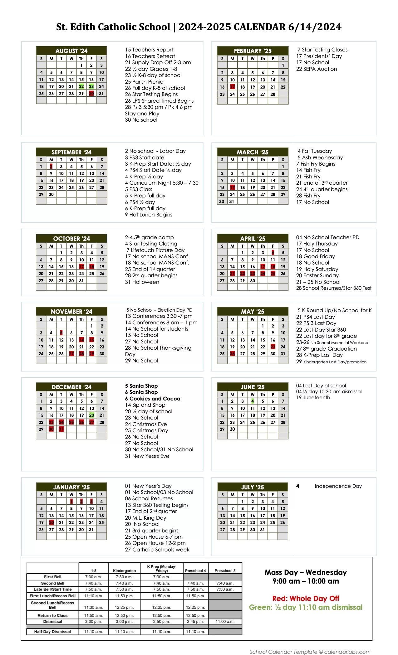 Tentative 24-25 School Calendar